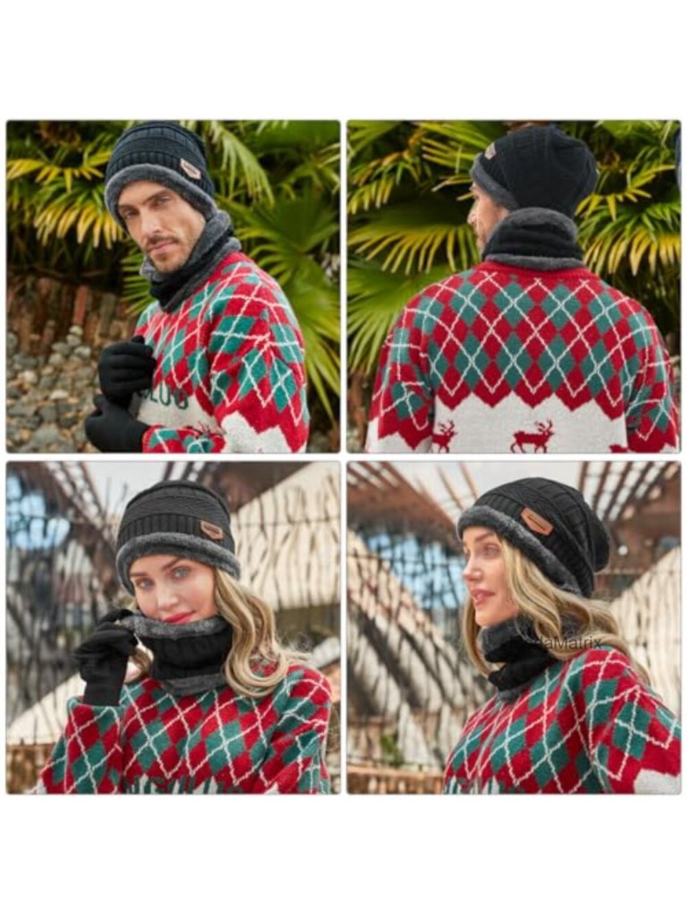Winter Beanie Hat Scarf Gloves Set 3 Piece Fleece Lined Touchscreen Knit - Picture 5 of 6